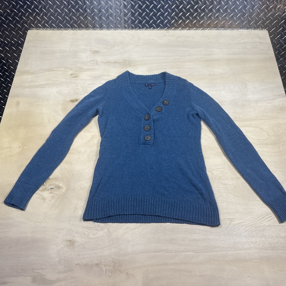 Gap Women's Light Blue Size Small Henley Sweater 5 Button V Neck